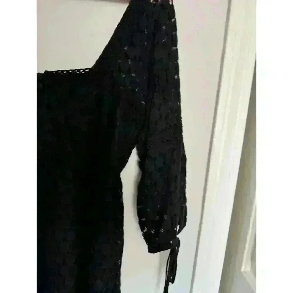 EUC Solitaire Women's Black Lace Square Neck 3/4 Sleeve Pull Over Dress Size M - Picture 4 of 11